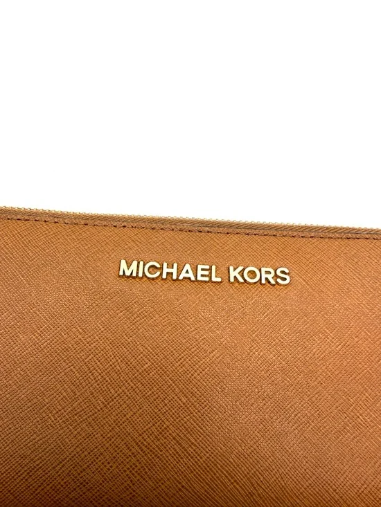 Michael Kors Jet Set Saffiano Zip Around Wallet Brown and Gold - Picture 3 of 14